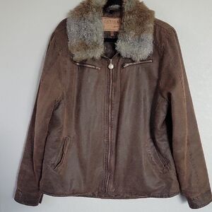 Outback Distressed Brown Jacket Faux Fur Collar